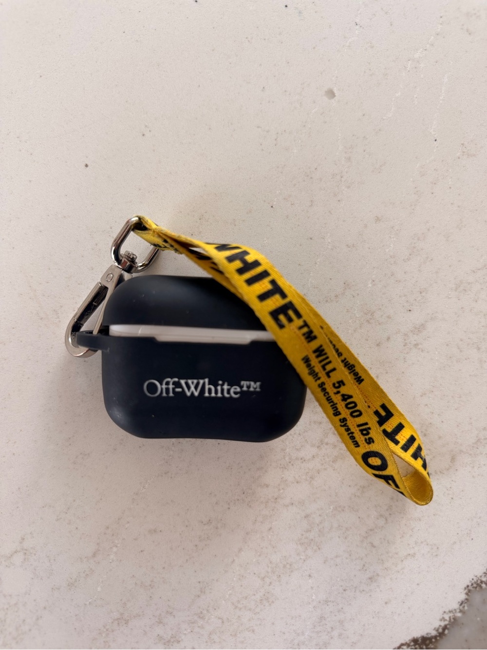 Off-White Black AirPods Pro Case with Yellow Industrial Keychain